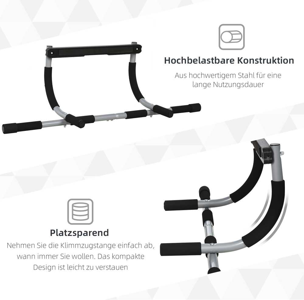 HOMCOM prisitraukimų skersinis, daugiafunkcis treniruoklis, plieno durų skersinis su putplasčio danga, juoda ir pilka, 92x40x17 cm