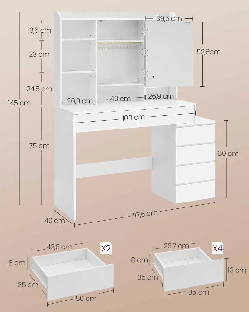 Songmics Vasagle Schminktisch mit LED-Beleuchtung modern wolkenweiß