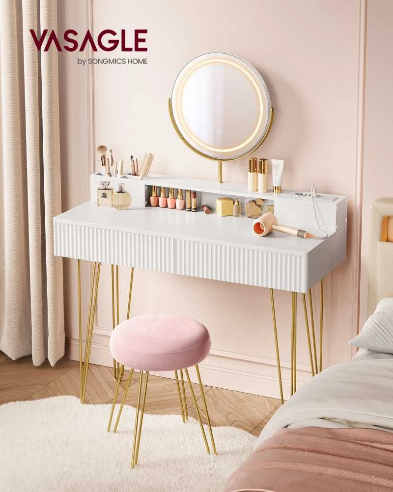 Songmics Vasagle Tualetinis staliukas su taburete ir apšvietimu 40 x 100 x 134,8 cm
