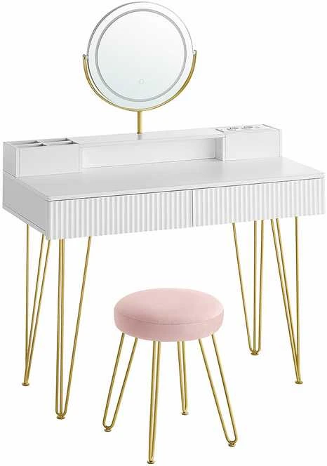 Songmics Vasagle Tualetinis staliukas su taburete ir apšvietimu 40 x 100 x 134,8 cm
