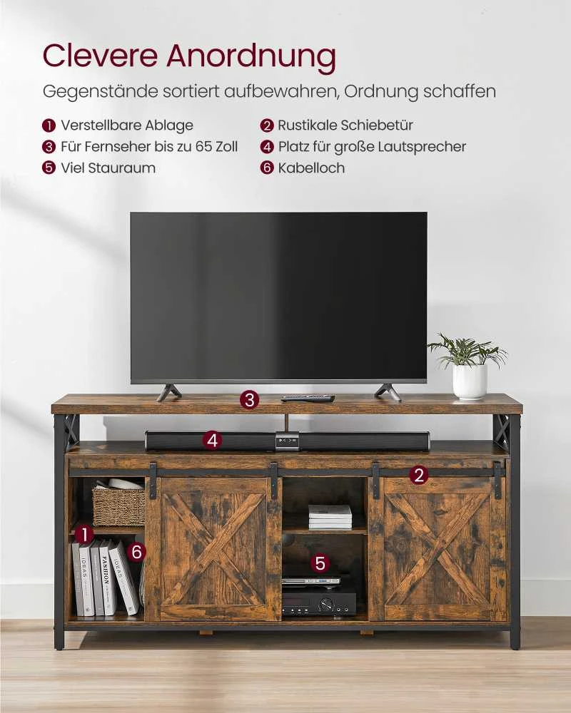 TV staliukas Vasagle Televizoriaus spintelė kaimo namų stiliaus vintažinė ruda-juoda