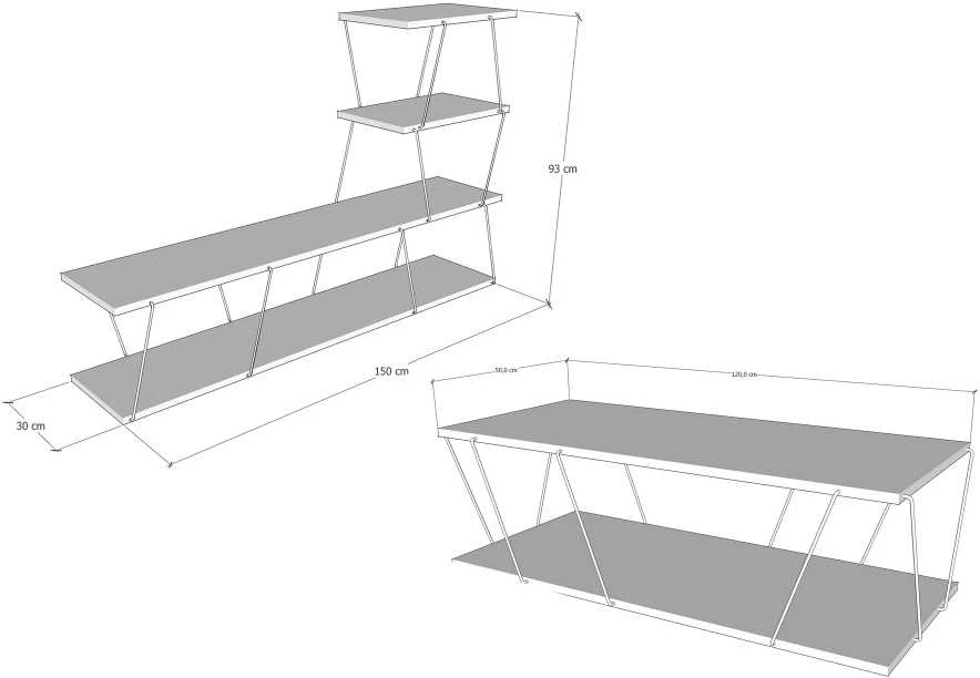 TV staliukas Asir Televizoriaus stovas, Basak, 150x93x30 cm, antracitasKavos stalas, Basak, 120x30x50 cm, antracitas.