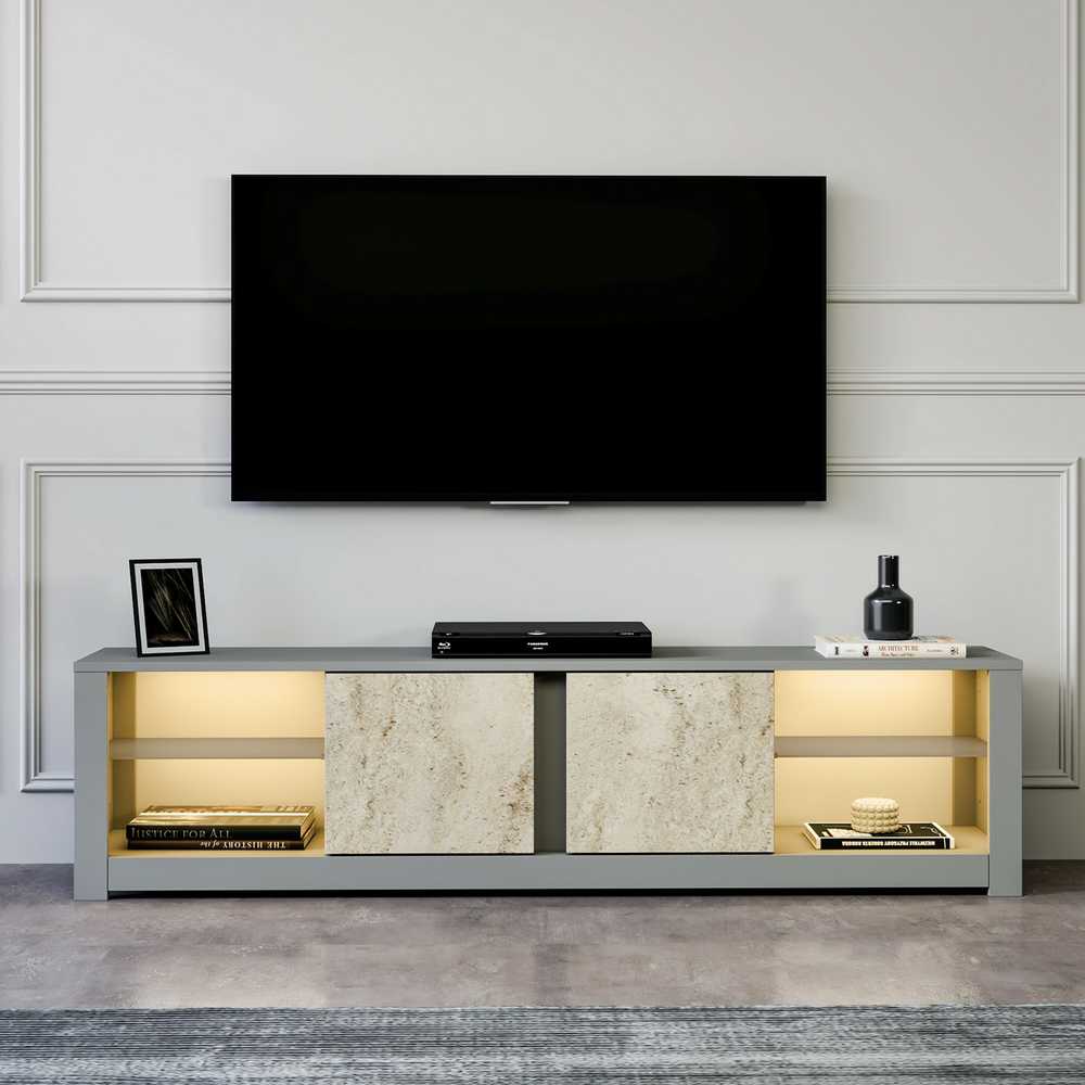 TV staliukas Asir Dalelių plokštė, Aydos, 180x45x35 cm, Pilka