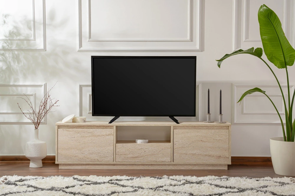 TV staliukas Asir Dalelių plokštė, Vanguard travertinas, 160x42x29.5 cm