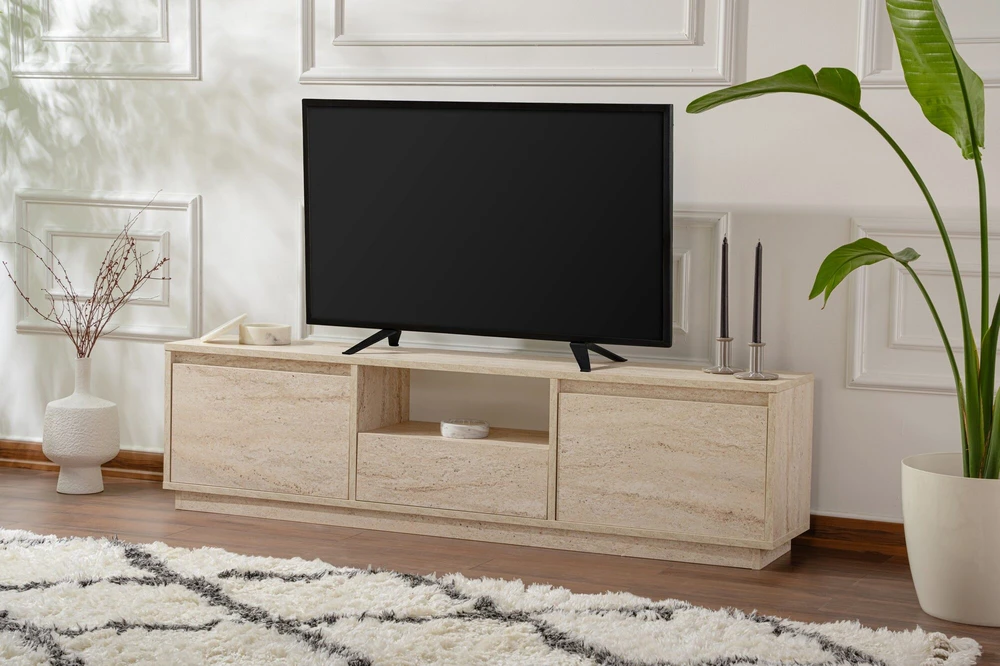 TV staliukas Asir Dalelių plokštė, Vanguard travertinas, 160x42x29.5 cm
