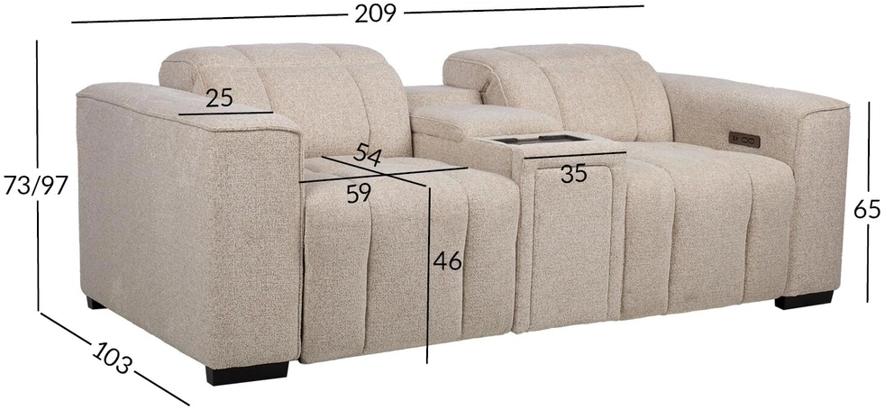 Lova Home4You „Sofa HUB“ 2-vietė elektrinė atlošiamoji sofa, smėlio spalvos