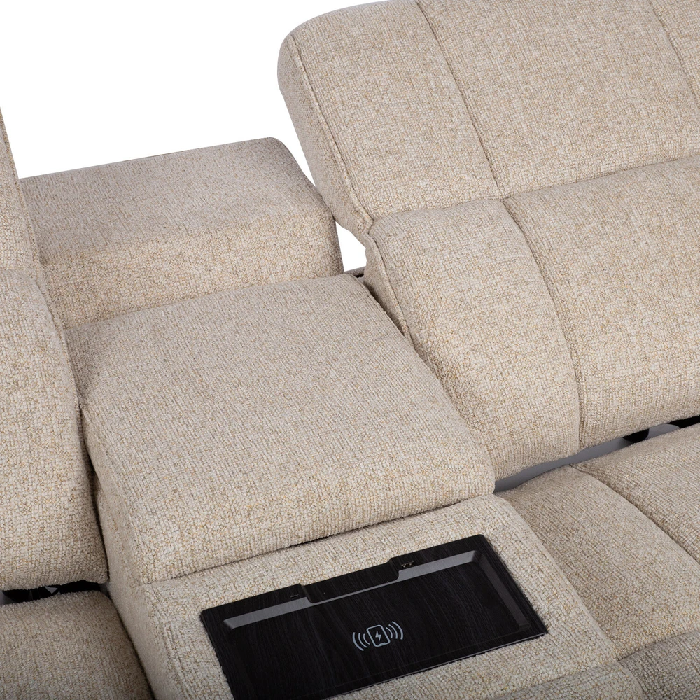 Home4You „Sofa HUB“ 2-vietė elektrinė atlošiamoji sofa, smėlio spalvos
