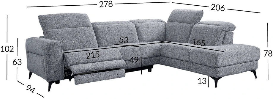 Home4You Kampinė sofa „LUISA RC“, su elektrine atlošimo funkcija, pilka