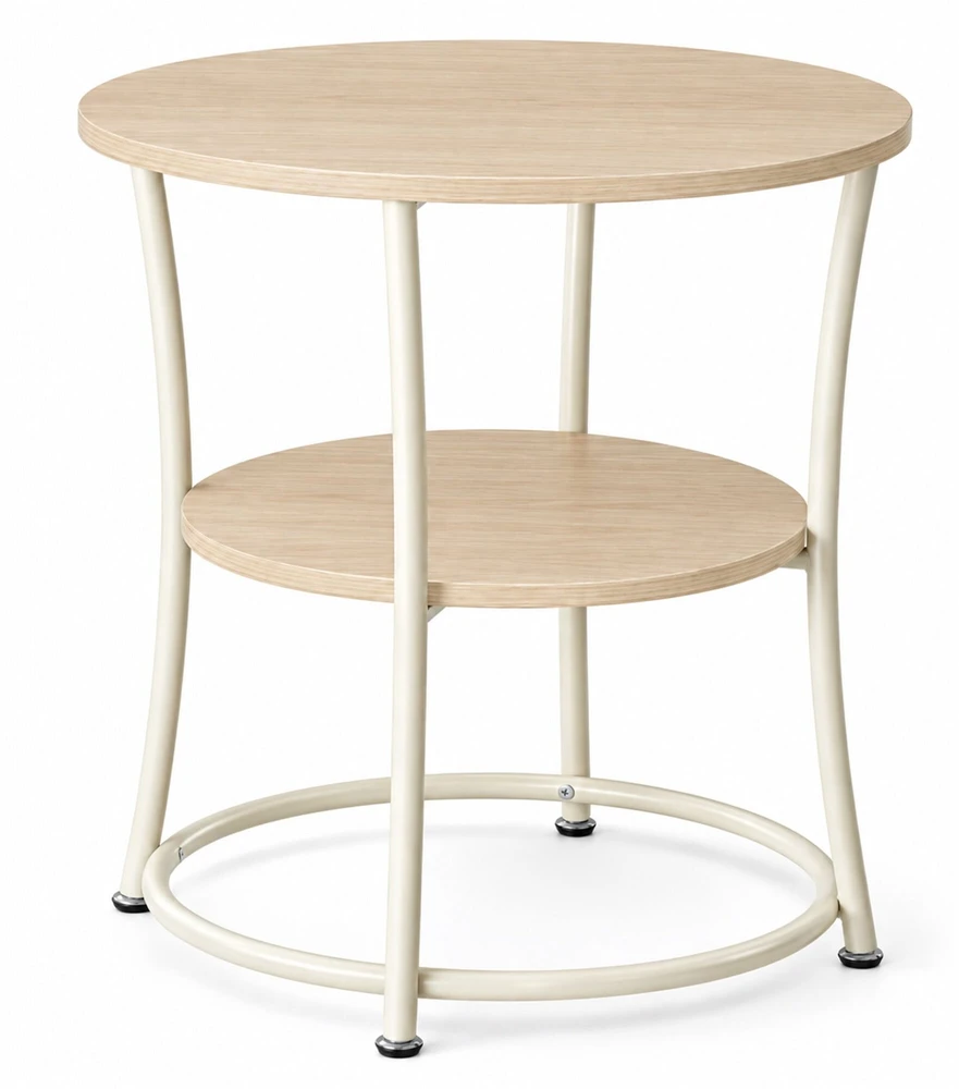 TV staliukas Relaxdays Šoninis staliukas su 2 lentynomis, apvalus, plieno rėmas, Ø 55 cm, aukštis 55 cm