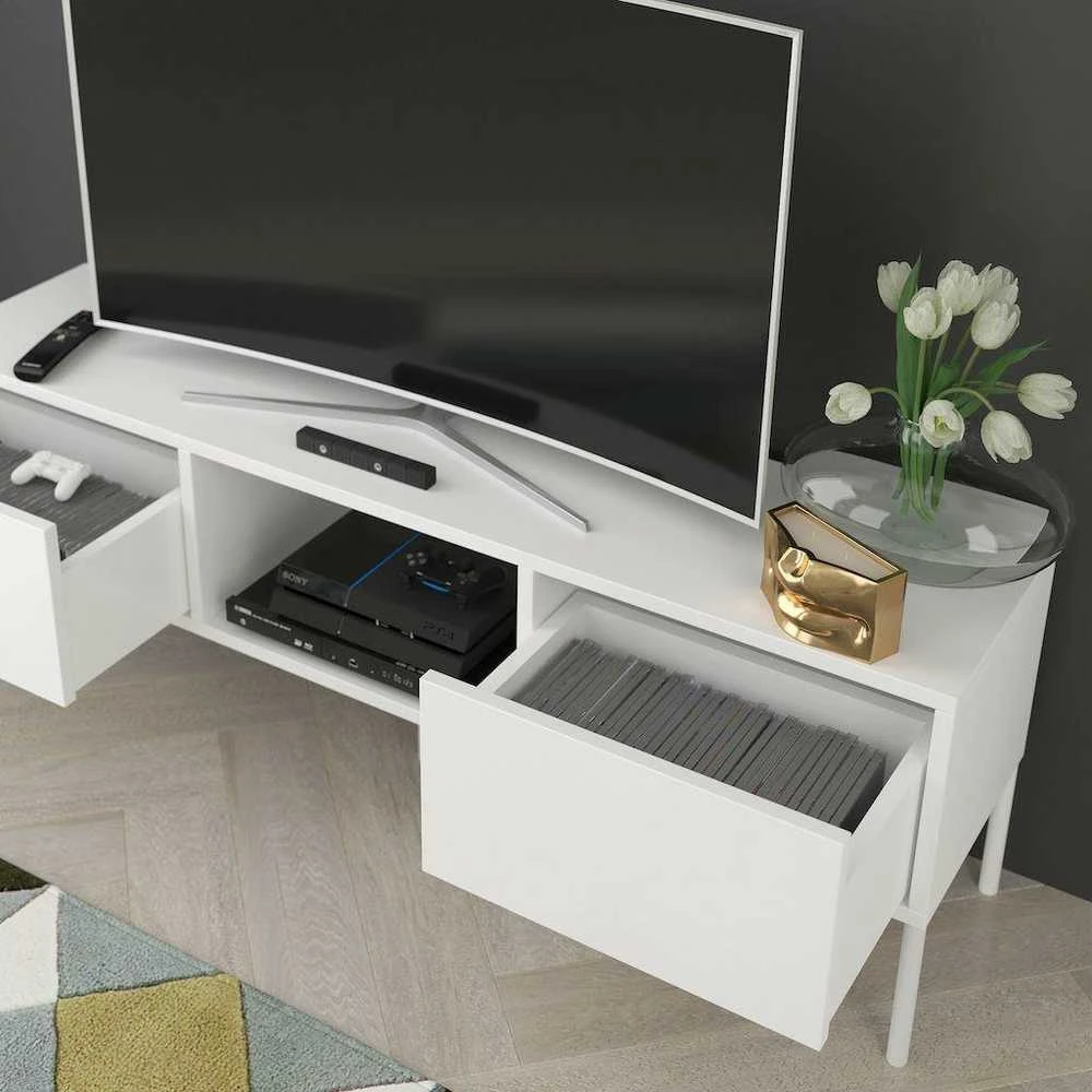 TV staliukas Skandica Komoda, MIRKA, 130x35 cm, Balta