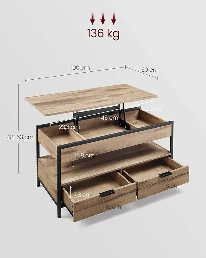 TV staliukas Songmics Kavos staliukas 100x50x48 cm Rudas Juodas Su daiktadėže