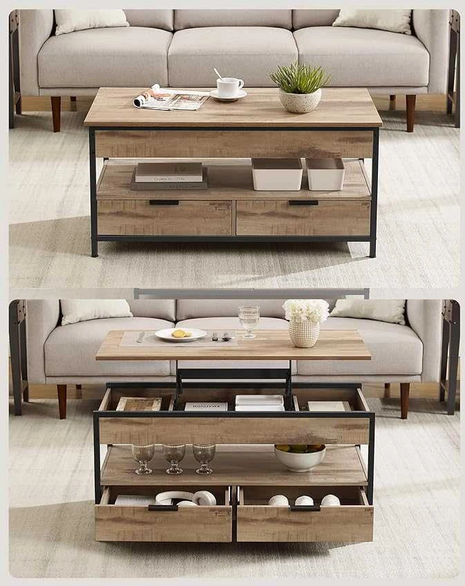 TV staliukas Songmics Kavos staliukas 100x50x48 cm Rudas Juodas Su daiktadėže