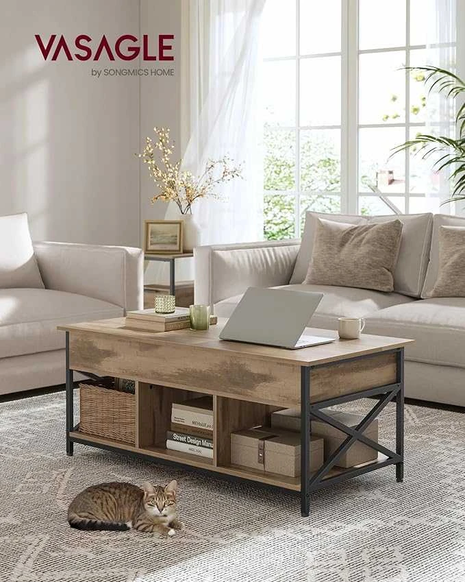 TV staliukas Songmics Kavos staliukas 100x50x48 cm Rudas Juodas Su daiktadėže