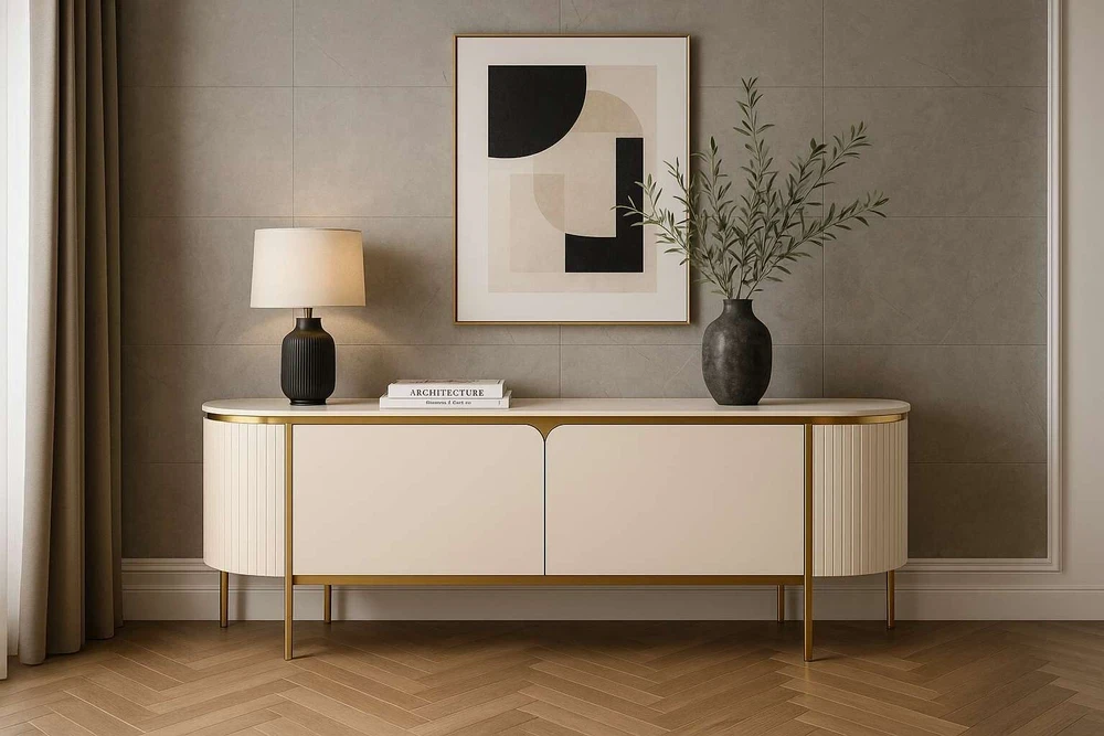TV staliukas, Stilig, 200 cm, auksinis baltas