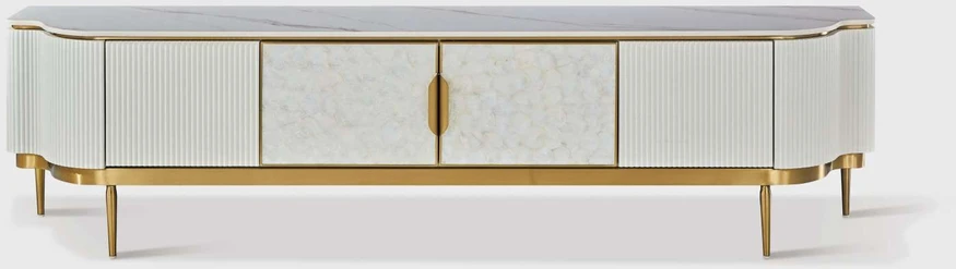 TV staliukas, Stilig, 200 cm, baltas ir auksinis