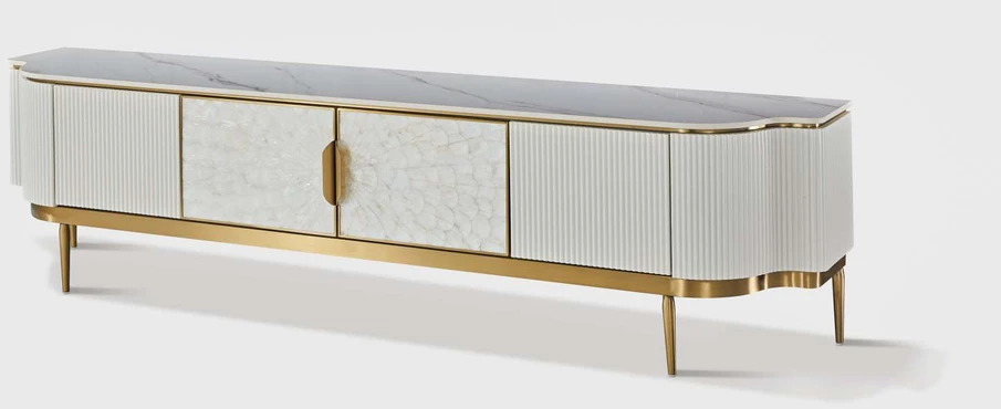 TV staliukas, Stilig, 200 cm, baltas ir auksinis