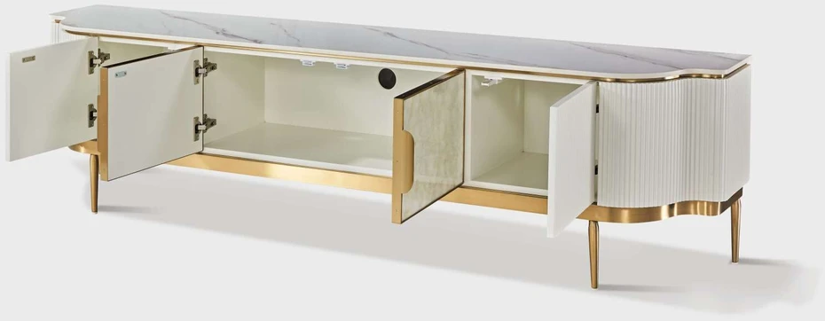TV staliukas, Stilig, 200 cm, baltas ir auksinis