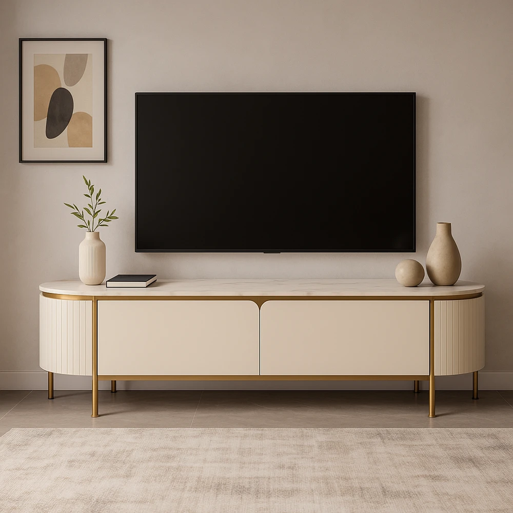 TV staliukas, Stilig, 200 cm, auksinis baltas