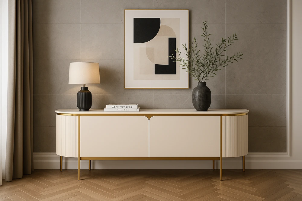 TV staliukas, Stilig, 200 cm, auksinis baltas