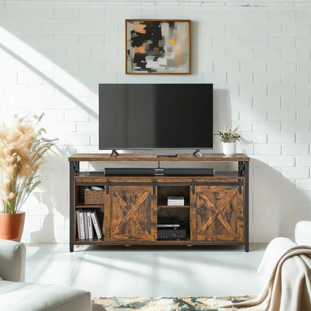 TV staliukas Songmics Vasagle Televizoriaus spintelė kaimo namų stiliaus vintažinė ruda-juoda