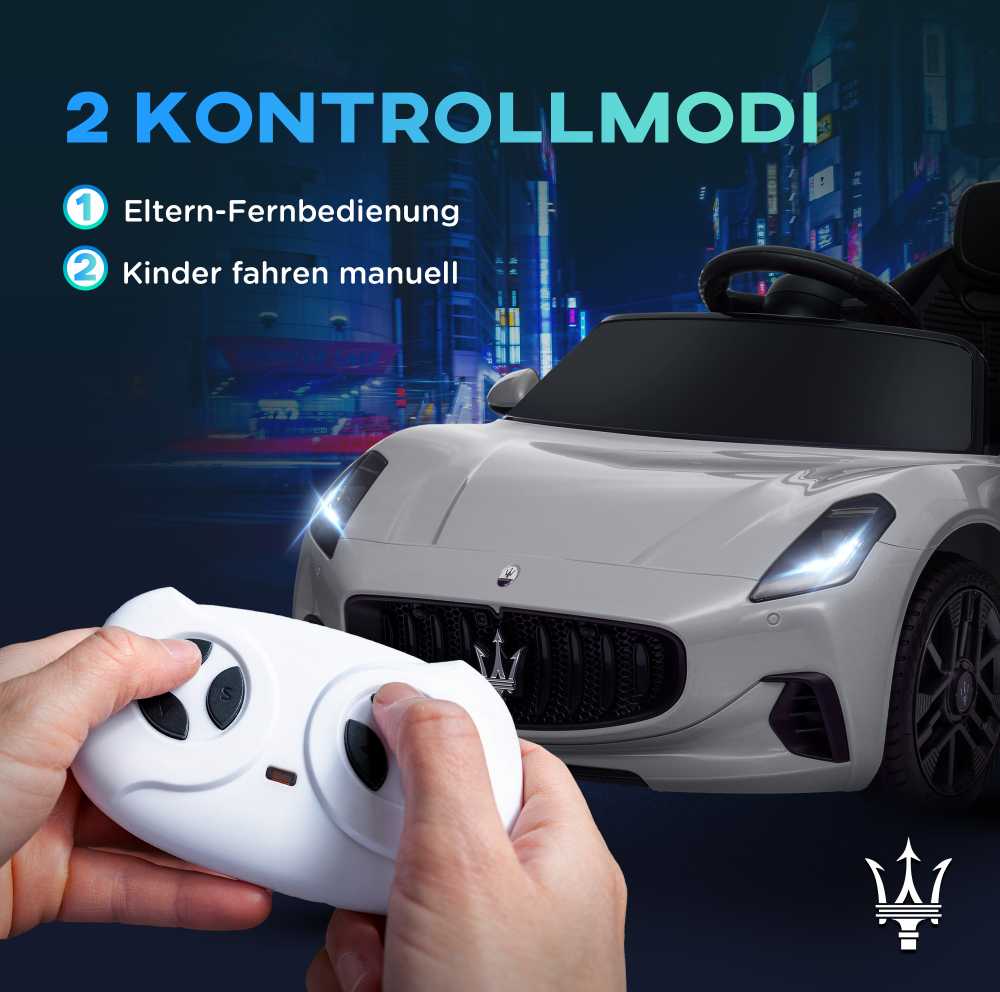 AIYAPLAY vaikiškas elektrinis automobilis 12V vaikiškas automobilis su 2,4 GHz nuotolinio valdymo pulteliu, 2 varikliai, vaikiška transporto priemonė su garsiniu signalu, LED, muzika, švelnus užvedimas, elektrinė transporto priemonė su papildomu ratu, skirta 3-5 metų vaikams, pilka spalva