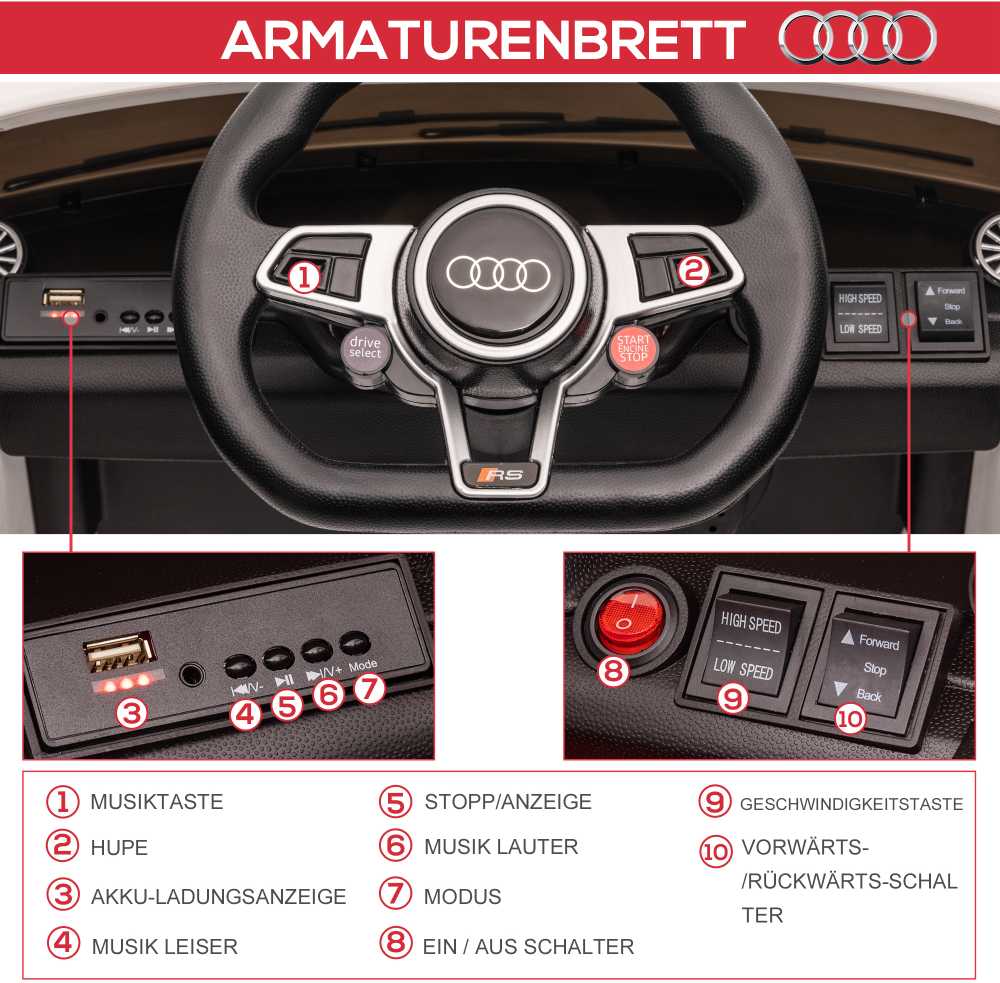 HOMCOM vaikiškas elektromobilis 12V, su 2,4G nuotolinio valdymo pulteliu, muzika, šviesomis, USB/MP3 jungtimi, atbulinės eigos funkcija | Aosom