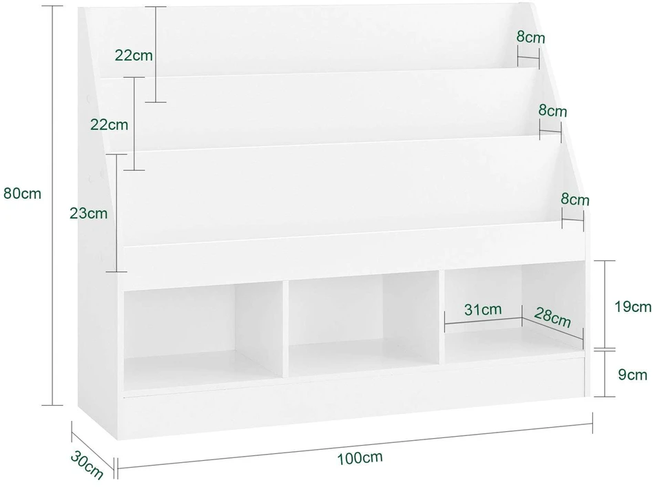 Vaikiškas knygų stovas, SoBuy KMB118-W, 100x30x80 cm, Baltas