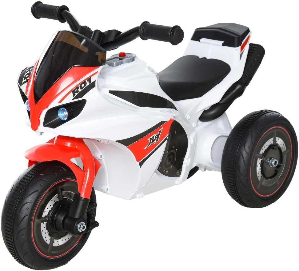 HOMCOM vaikiškas motociklas-paspirtukas, vaikiška transporto priemonė su muzika, 18-36 mėnesių vaikams, baltas, 74x39x48 cm