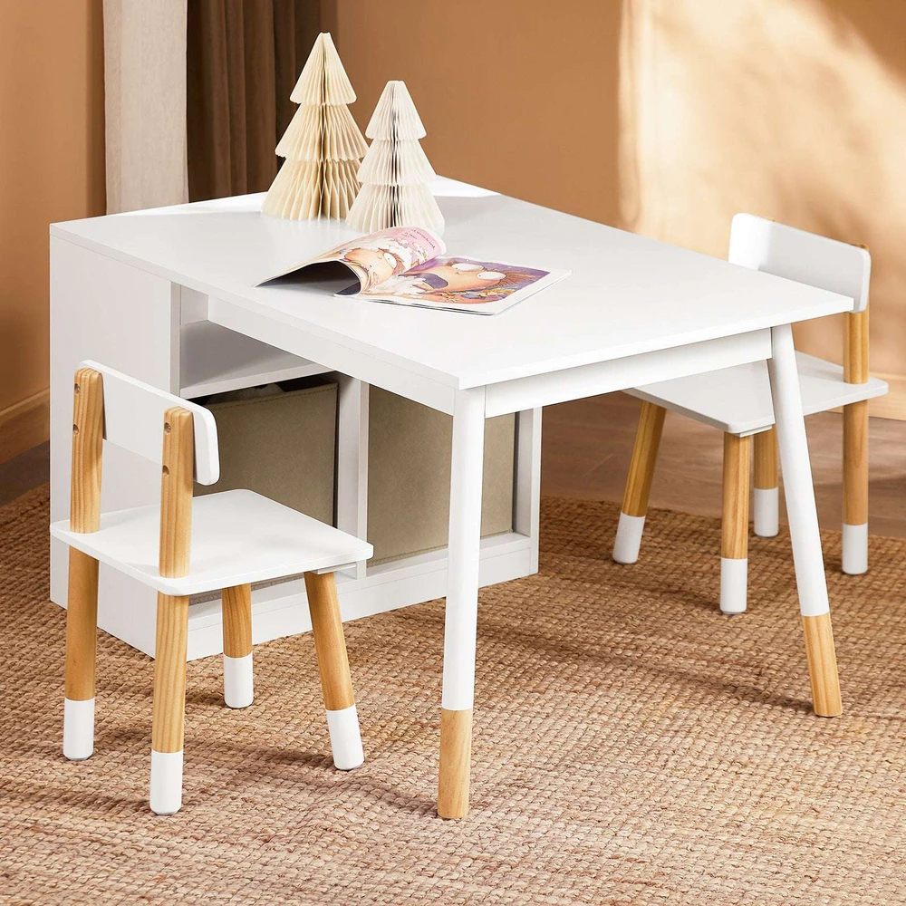 Vaikiškas stalas ir kėdžių komplektas, SoBuy KMB113-W, 90x60x53 cm, baltas