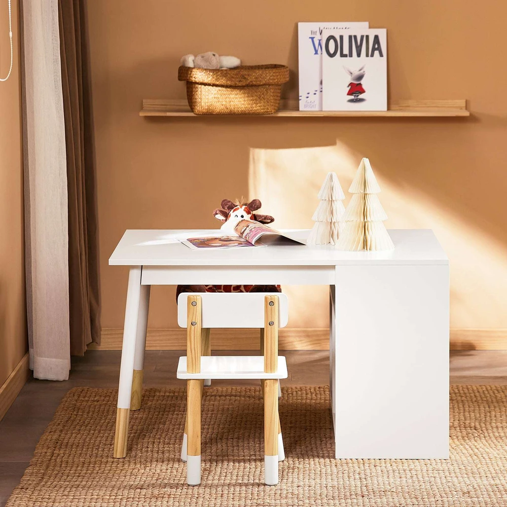 Vaikiškas stalas ir kėdžių komplektas, SoBuy KMB113-W, 90x60x53 cm, baltas