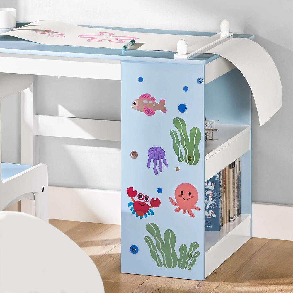 Vaikiškas stalas ir kėdžių komplektas, SoBuy KMB60-B, 80x66x50 cm, mėlyna ir balta