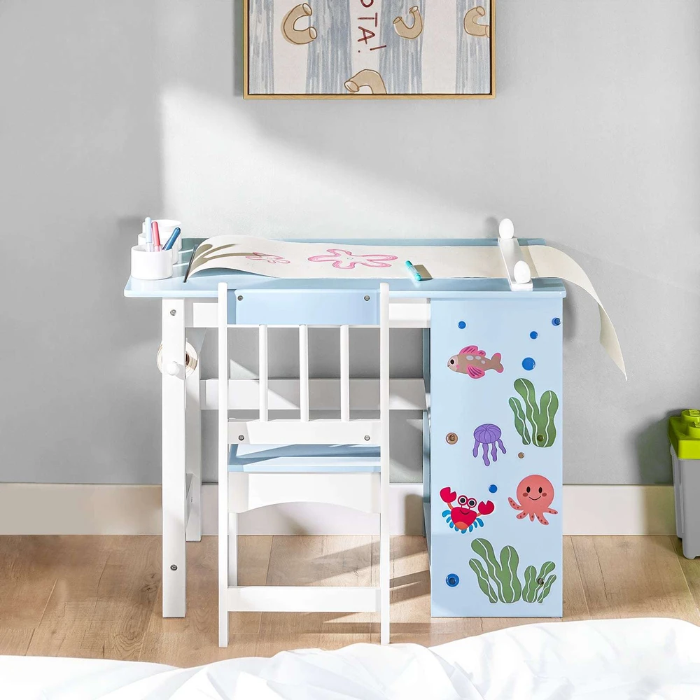 Vaikiškas stalas ir kėdžių komplektas, SoBuy KMB60-B, 80x66x50 cm, mėlyna ir balta