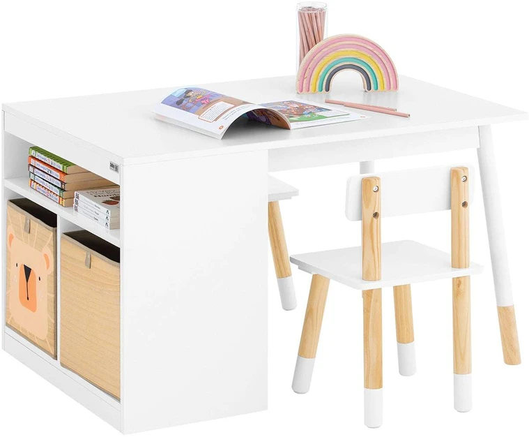 Vaikiškas stalas ir kėdžių komplektas, SoBuy KMB113-W, 90x60x53 cm, baltas