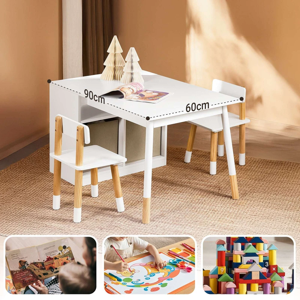 Vaikiškas stalas ir kėdžių komplektas, SoBuy KMB113-W, 90x60x53 cm, baltas