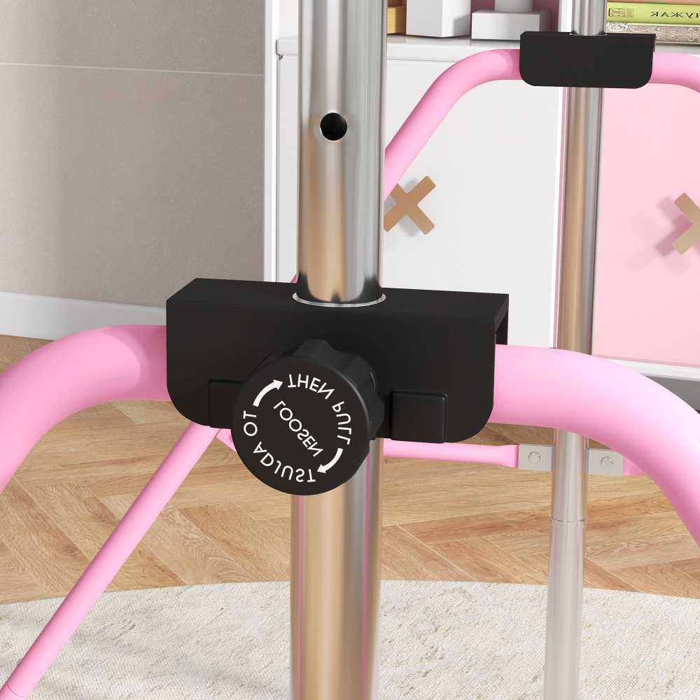"HOMCOM" Vaikų gimnastikos horizontalioji lazda 5 pakopų reguliuojamo aukščio horizontalioji lazda horizontalioji lazda su gimnastikos žiedais, skirta naudoti patalpose, iki 50 kg apkrovos, plieninė rožinė