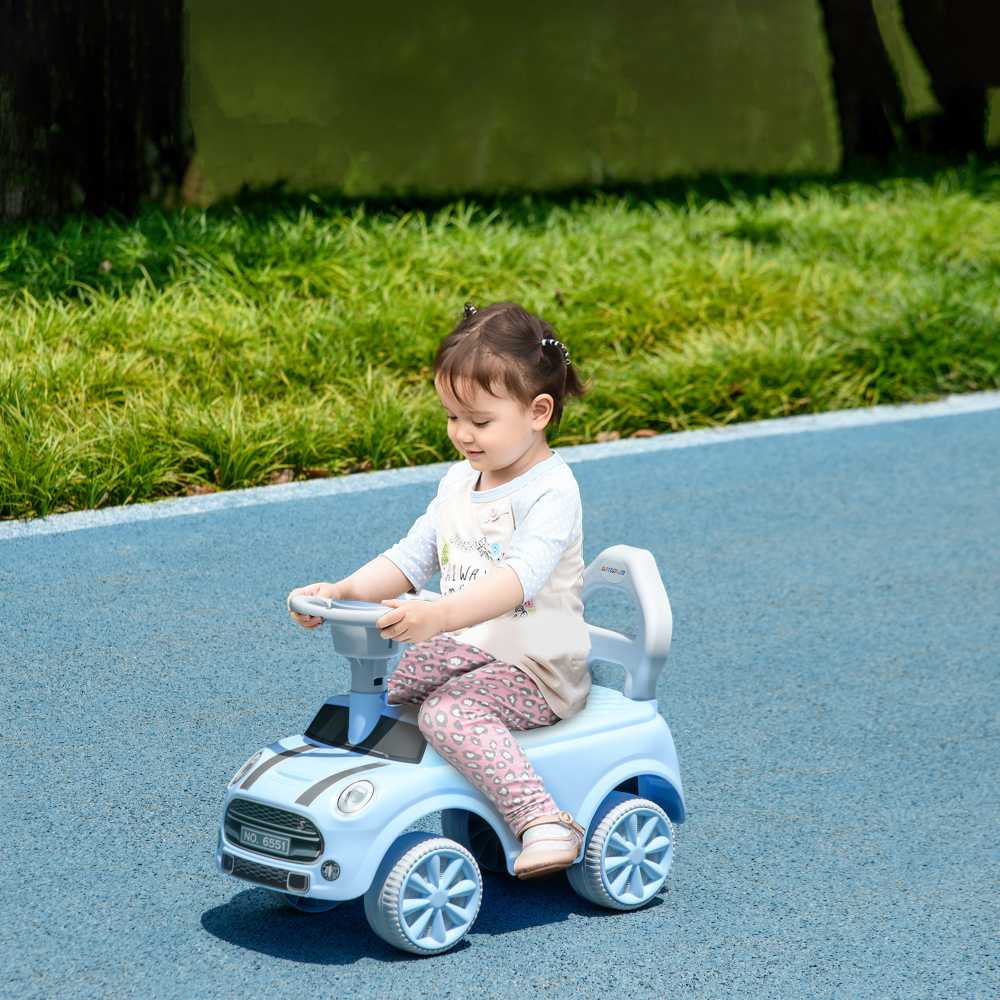 AIYAPLAY vaikiškas paspirtukas-mašinėlė, transporto priemonė su apsauga nuo apvirtimo, šviesiai mėlyna, 53 x 25 x 35 cm | Aosom