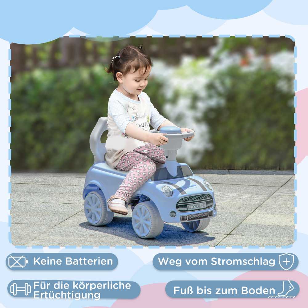 AIYAPLAY vaikiškas paspirtukas-mašinėlė, transporto priemonė su apsauga nuo apvirtimo, šviesiai mėlyna, 53 x 25 x 35 cm | Aosom