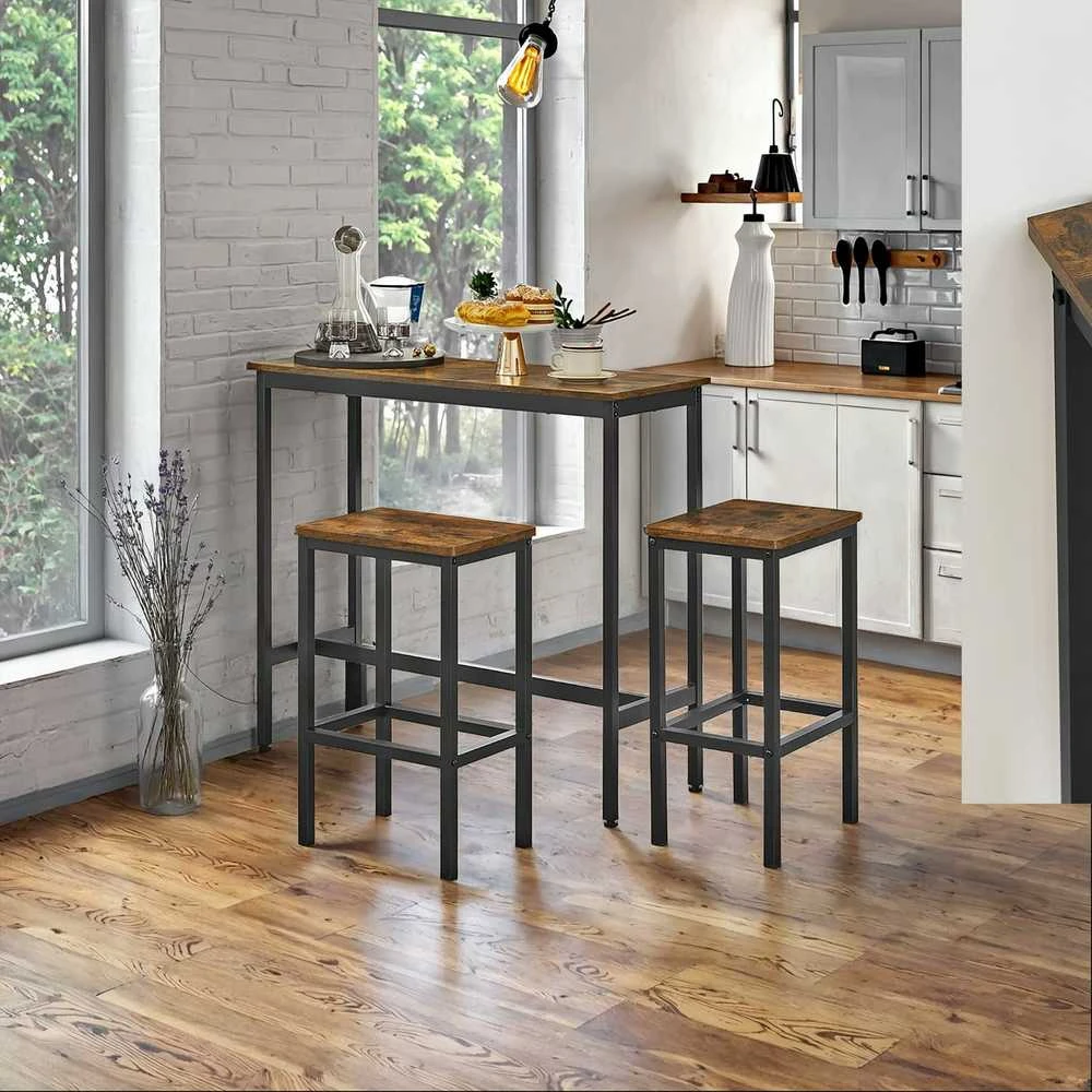 Songmics Vasagle Valgomojo komplektas, baro stalas su 2 baro kėdėmis, baro stalo ir kėdžių komplektas