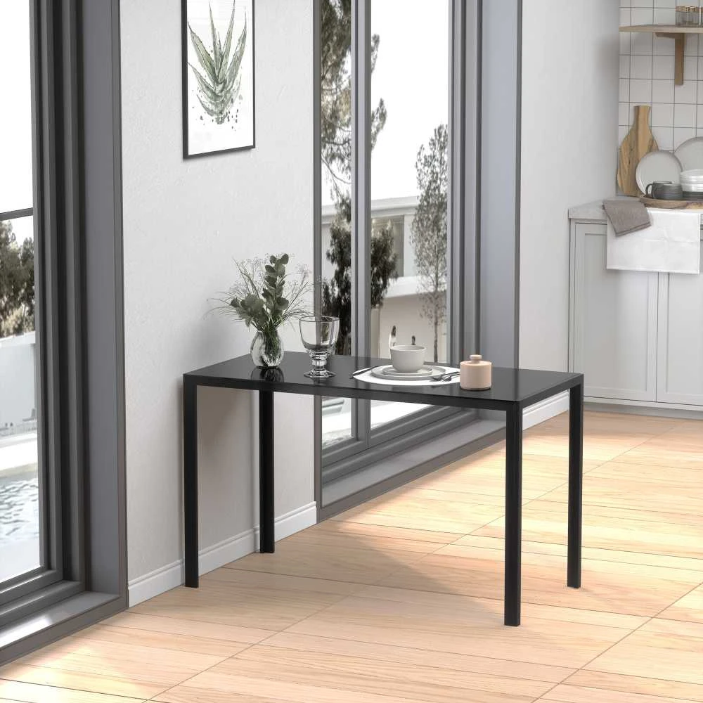 HOMCOM LED valgomasis stalas, virtuvės stalas 4 asmenims, grūdintas stiklas, metalas, juodas, 120x60x75 cm