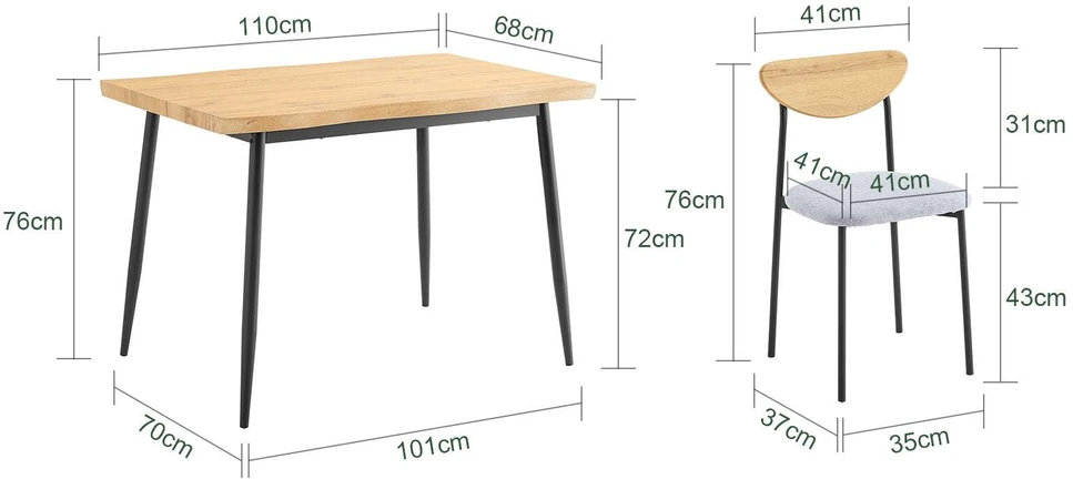 Valgomojo komplektas, SoBuy OGT52-N, 110x70x76 cm, Juodas