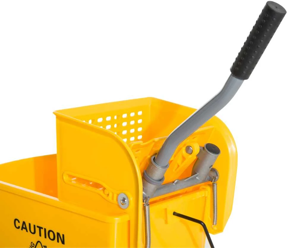 HOMCOM valymo kibiras, valymo vežimėlis su presu, 20 litrų, 2 skyrių, geltonas