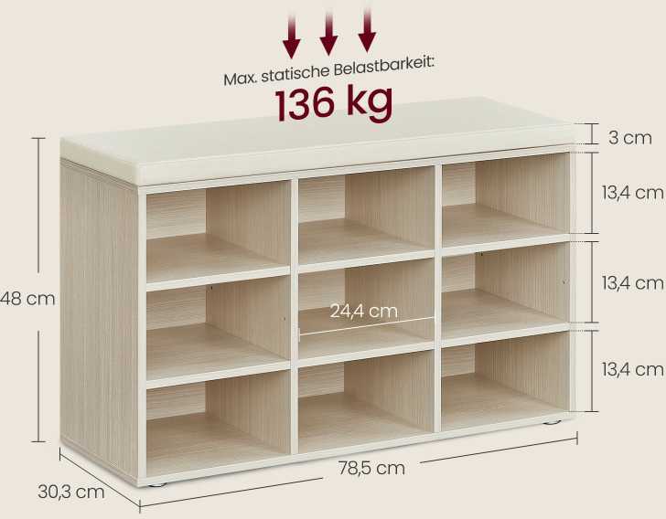 Songmics Vasagle Batų lentyna su sėdyne 30,3 x 78,5 x 48 cm natūralios smėlio spalvos