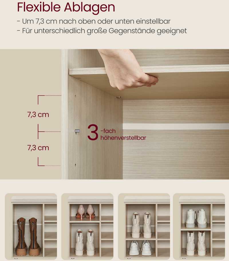 Songmics Vasagle Batų lentyna su sėdyne 30,3 x 78,5 x 48 cm natūralios smėlio spalvos