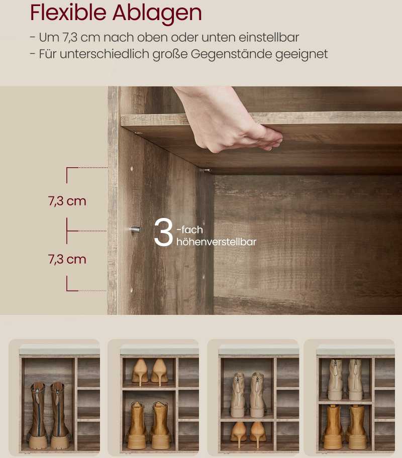Vasagle Batų lentyna su sėdyne 30,3 x 104 x 48 cm kupranugario rudos spalvos