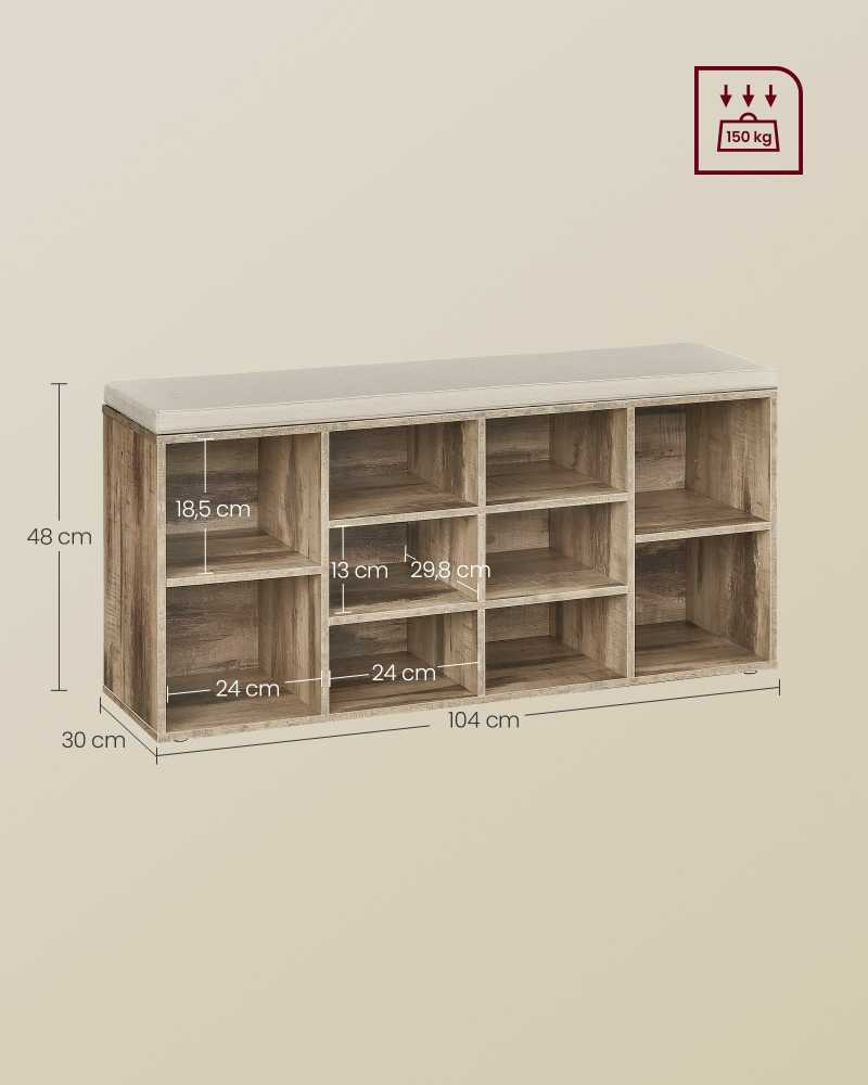 Vasagle Batų lentyna su sėdyne 30 x 104 x 48 cm kupranugario rudos spalvos