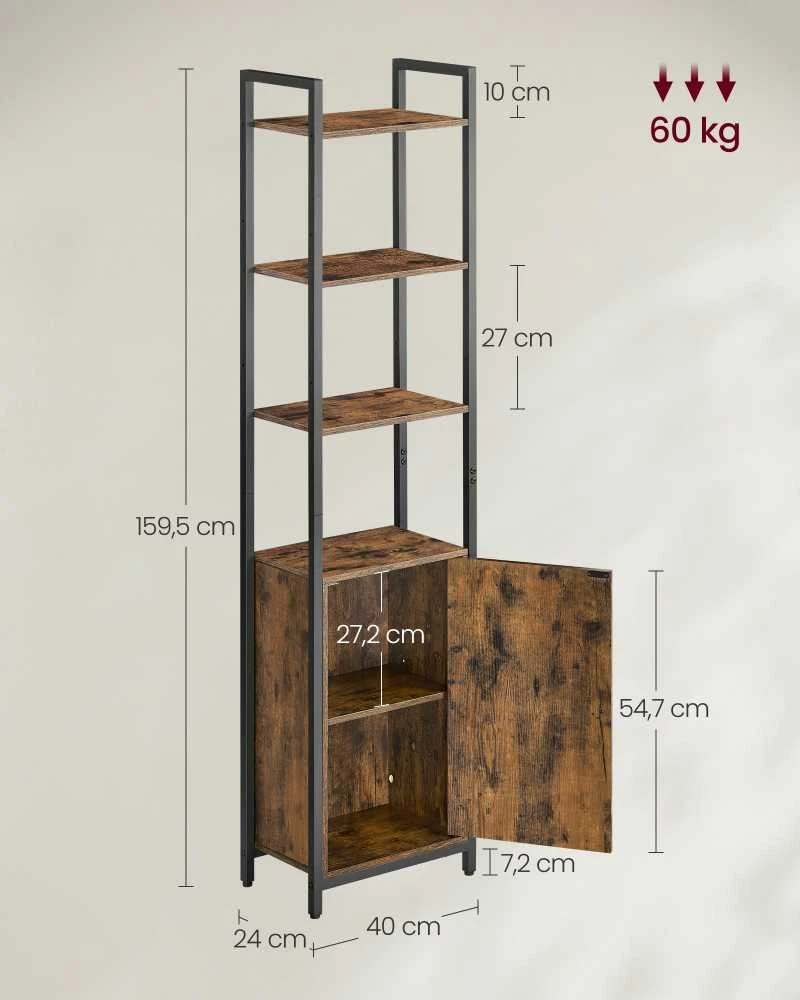 Vasagle Knygų spinta 24 x 40 x 159,5 cm vintažinė ruda-juoda