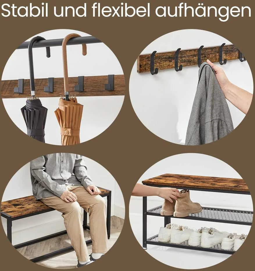 Songmics Drabužių kabykla su suoliuku VASAGLE, 32,2x64x180 cm