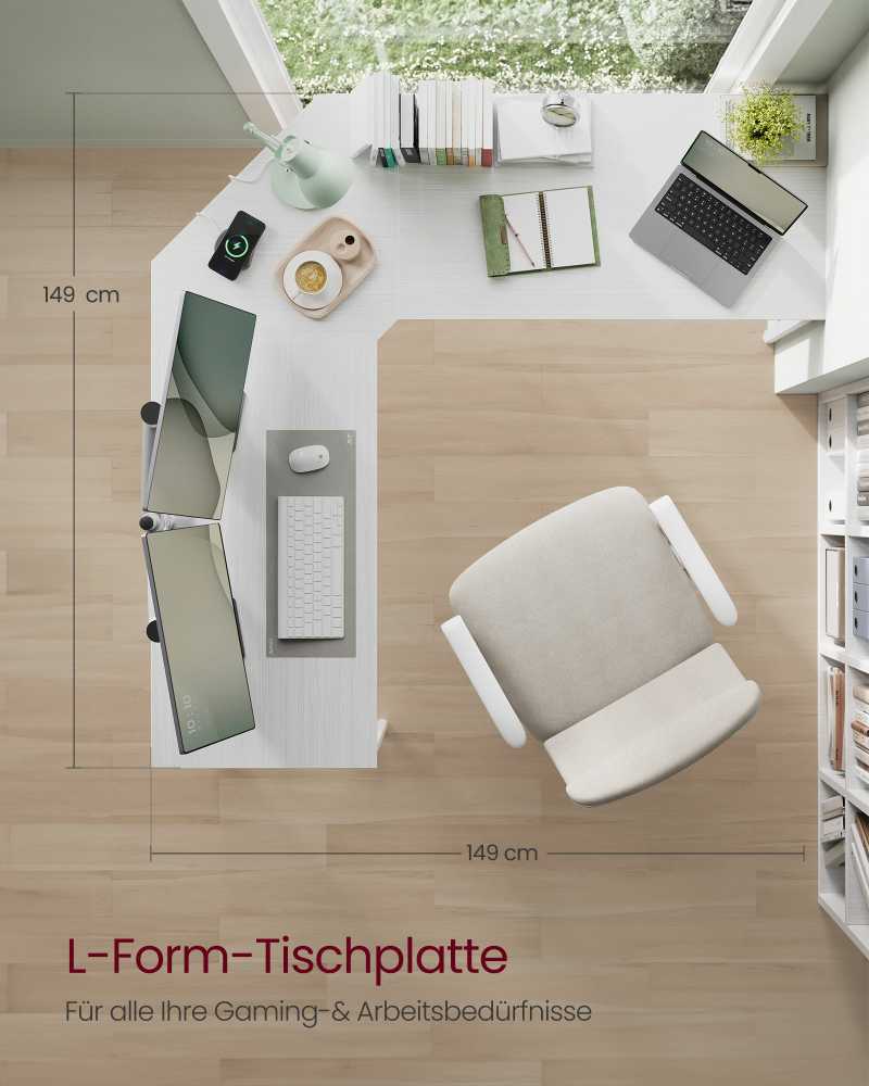 Songmics Vasagle "L" formos stalas 149 x 149 x 76 cm, taupantis vietą
