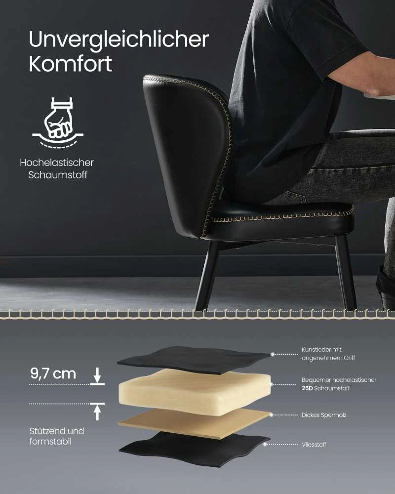 Songmics Vasagle EKHO kolekcija - Valgomojo kėdės, 2 vnt., juodos spalvos rašalas