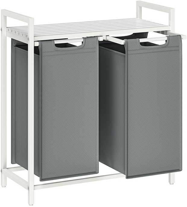 Songmics Vasagle Skalbinių krepšys 2 x 46 l su lentyna 73 x 33 x 72 cm